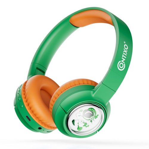Contixo - Kids Bluetooth Wireless Headphones, Fun Designs, Safe Volume Limiter, LED Lights, Foldable, Mic - Green-Front_Standard 
