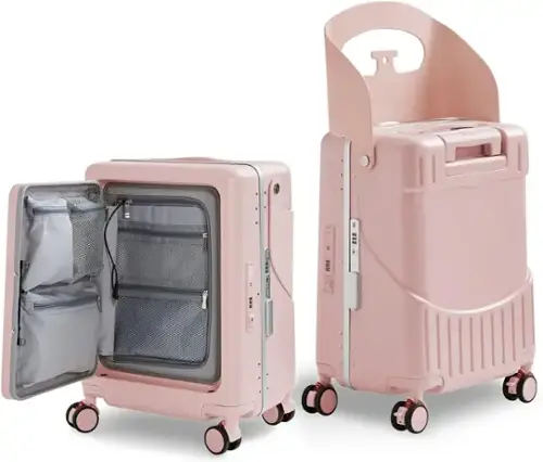 Front. Circus Cirle - 20" Ride-on Luggage with Seat，Front Opening Carry-On Hardshell Ride On Suitcase - Pink.