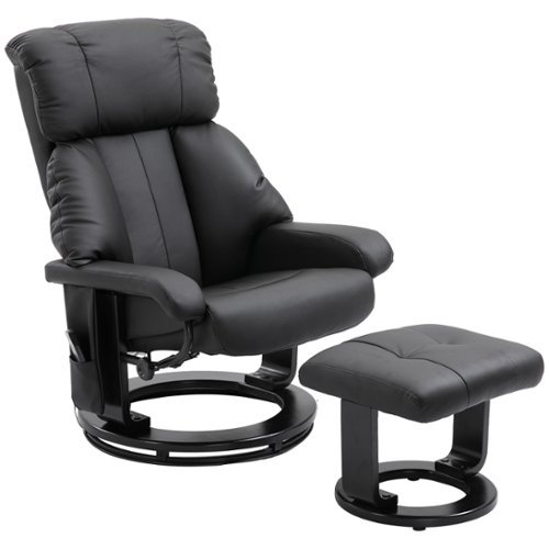 Homcom - Massage Recliner Chair with Ottoman, 360° Swivel Recliner and Footstool, 10 Point Vibration, PU Leather Reclining Chair - Black-Front_Standard 