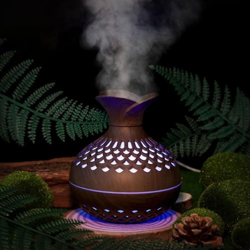MOSZAR LLC - Portable Mini Humidifier, 300ml, Quiet Cool Mist, USB Desktop Diffuser, Dark Wood-Front_Standard 