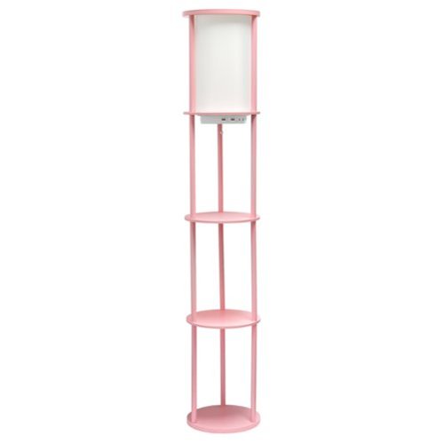 Simple Designs - Round Etagere Storage Floor Lamp with 2 USB, 1 Outlet - Light pink-Front_Standard 