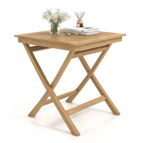 Costway 27.5" Patio Bistro Table with Slatted Tabletop Indonesia Teak Wood & Thickened Top - Natural