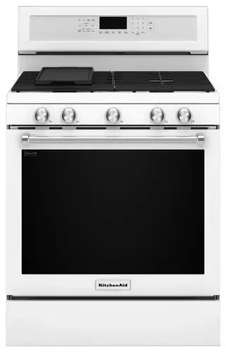 Front. KitchenAid - 5.8 Cu. Ft. Self-Cleaning Freestanding Gas True Convection Range with Even-Heat - White.