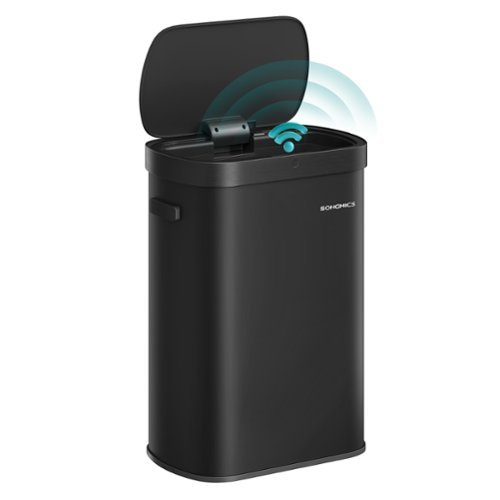 Songmics Home - Motion Sensor Trash Can, 13-Gallon (50 L) Automatic Garbage Can with Soft Close Lid, Stainless Steel - Ink Black-Front_Standard 