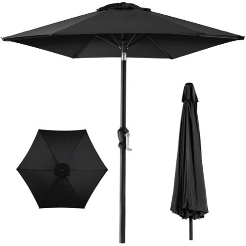 Best Choice Products - 10ft Outdoor Steel Market Patio Umbrella w/ Crank, Tilt Push Button, 6 Ribs - Black-Front_Standard 