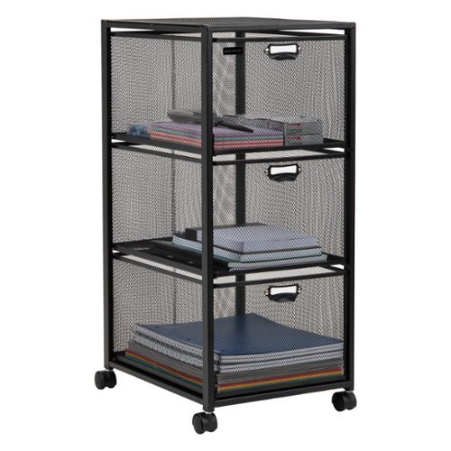 Mind Reader - Cart with Drawers, Laundry Organizer, Storage, Rolling, Bathroom, Kitchen, Metal Mesh, 11"L x 14"W x 25"H - Black-Front_Standard 
