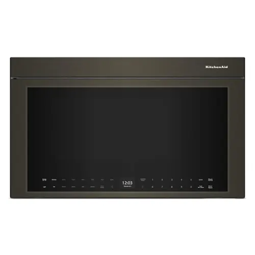 Front. KitchenAid - 1.1 Cu. Ft. Convection Flush Built-In Over-the-Range Microwave with Air Fry Mode - Black Stainless.