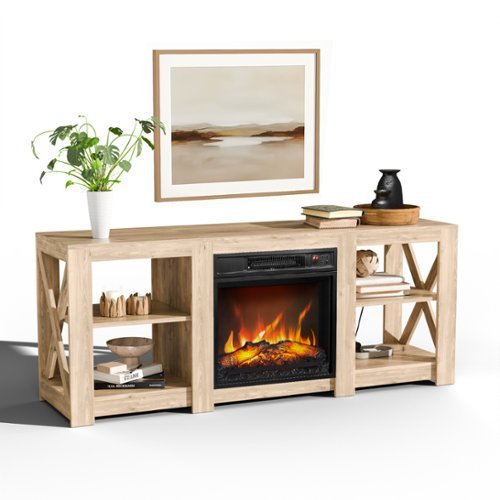 Winado - 59" Electric Fireplace TV Stand with Remoted 18" Fireplace Storage Cabinet Shelves for TVs Up to 65 inch - Natural Oak-Front_Standard 