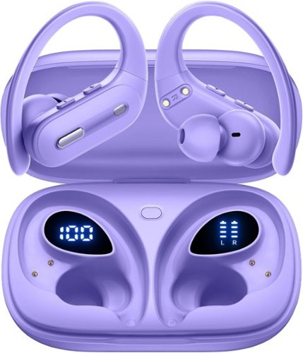 VEAT00L - OFNEX X19 Wireless Earbuds Bluetooth 5.3 Headphones 90 Hrs Playtime Ear buds with Wireless Charging Case Power Display - Purple-Front_Standard 