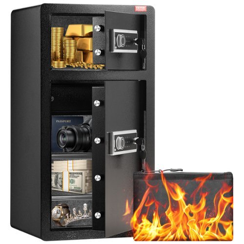 VEVOR - Double Doors 5.5 cu.ft Safe Box with Key Lock & Password, Safe Lock Box with Fireproof Bag, Key Rack - Black-Front_Standard 