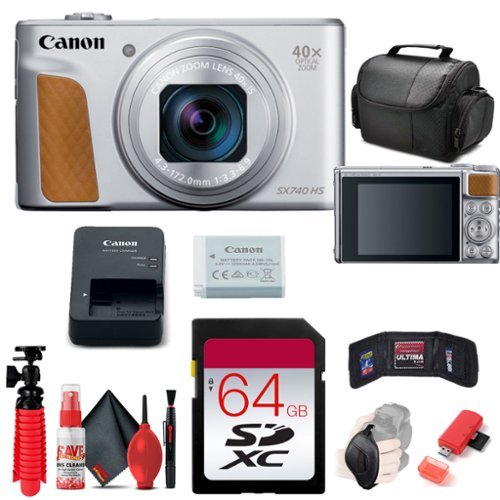 Canon - PowerShot SX740 HS Camera (2956C001) + 64GB Card + More (International Version) - Silver-Front_Standard 