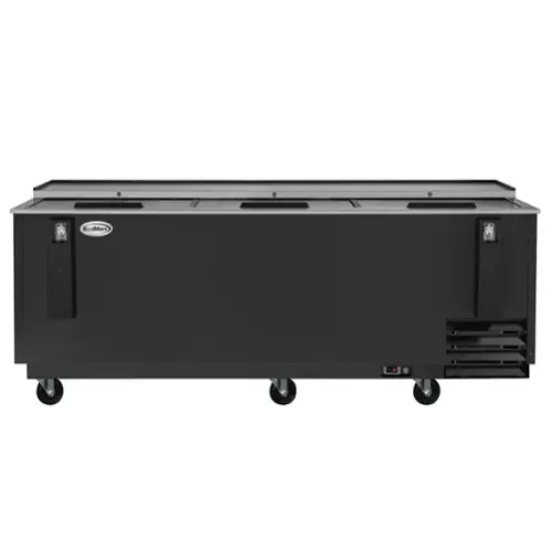 Front. Koolmore - 95 in. Commercial Bottle Cooler in Black with Built-In Opener, ETL Listed, 30 cu. ft. (KM-BOC95-BK) - Black painted steel.