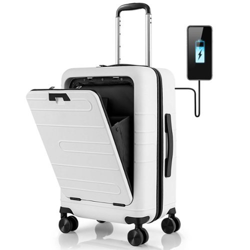 Costway 20" Carry-on Luggage PC Hardside Suitcase TSA Lock with Front Pocket & USB Port White - White