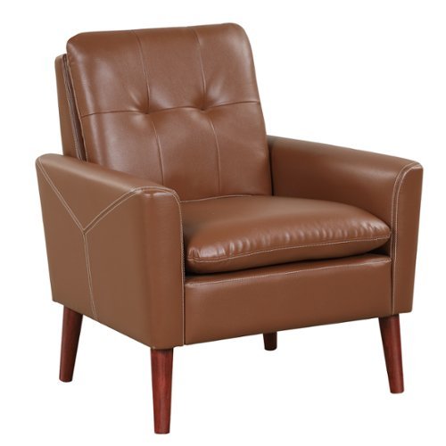 Costway Modern PU Leather Armchair Sofa Chair with Solid Wood Legs - Brown