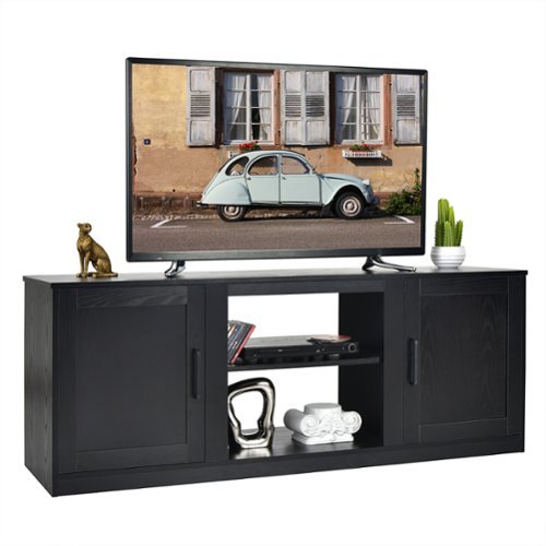 Costway - 58" TV Stand Entertainment Console Center W/ 2 Cabinets for 65" TV - Black-Front_Standard 
