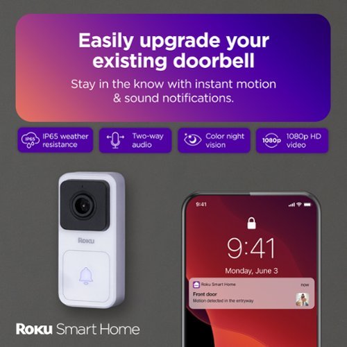 Roku Smart Home Video Wired Doorbell & Chime with Motion & Sound Detection, Remote Monitoring, & 1080p HD Night Vision - White WORLDWIDE DELIVERY