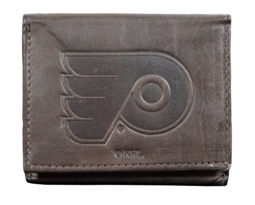 Rico Industries - Philadelphia Flyers - Distressed Look - Embossed Logo Dark Brown Leather Trifold Wallet - Multi-Front_Standard 