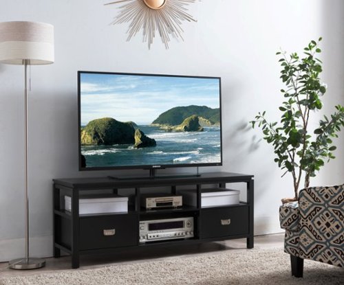 Kings Brand Furniture - Balthus 54" Wood TV Stand Entertainment Center with Storage, Finish - Black-Front_Standard 