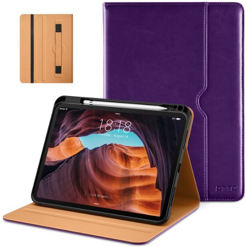 DTTO - Case for iPad 11th Gen 11" 2025 (A16) & 10th Gen 10.9" 2022, Leather Folio Cover with Pencil Holder & Auto Wake/Sleep - Dark Purple-Front_Standard 