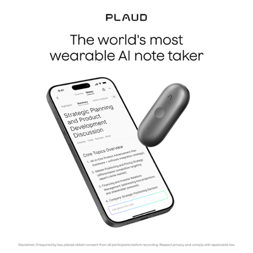 PLAUD - NotePin S Smart AI Voice/Audio Recorder - Black