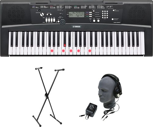  Yamaha - Portable Keyboard with 61 Touch-Sensitive Lighted Keys - Black