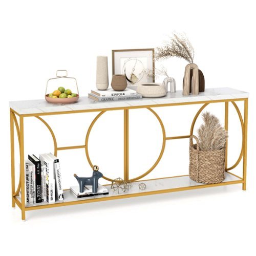 Costway 2-Tier Faux Marble Top Console Table 71" Narrow Console Table for Entryway - White