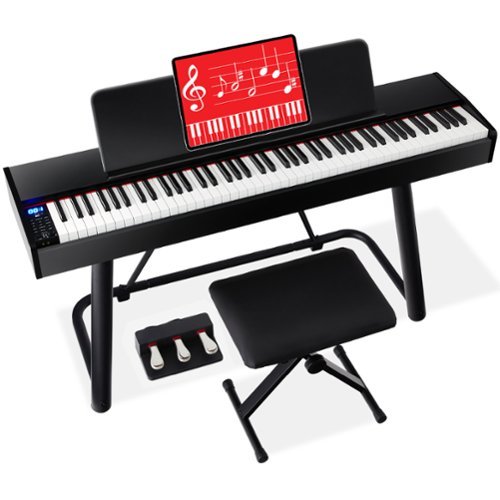 Best Choice Products - 88-Key Weighted Full Size Digital Piano Set w/ U-Stand, 3 Sustain Pedal Unit, Stool, Cover - Black-Front_Standard 