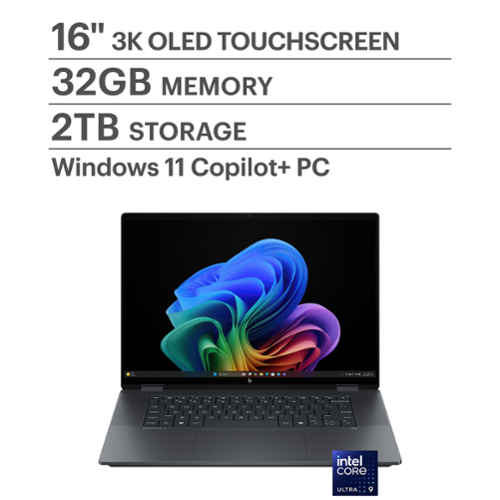  HP - OmniBook X Flip - Copilot+ PC - 16&quot; 3K OLED Touch-Screen Laptop - Intel Core Ultra 9 - 32GB Memory - 2TB SSD - Eclipse Gray