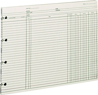 Wilson Jones - Ledger Paper, Balance Ledger, 9 1/4" x 11 7/8", 100 Sheets - Green