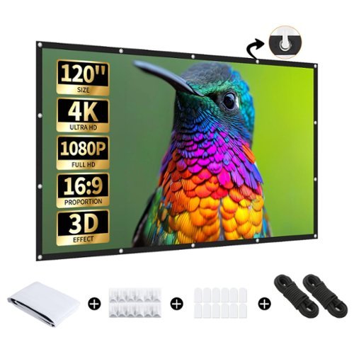 Aurzen - 120 inch Portable Projection Screen, 16:9 4K HD Wrinkle-Free Double-Sided for Indoor/Outdoor Use, Home Theater Backyard - White