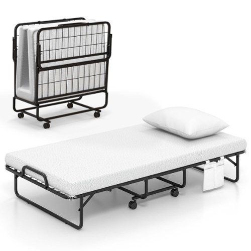 Costway Folding Bed with Memory Foam Mattress & Pillow Dust Cover Metal Frame 75" x 39" Twin-Size Bed - White