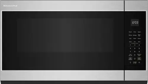 KitchenAid 12:03 Popcorn Potato Veggies Dinner Beverage Plate Cook Reheat Defrost Soften Melt EXPRESS START 1 2 3 4 5 6 7 8 9 0 Clock Time Power STOP CANCEL START +30 Sec Tentable n-On