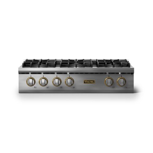 Viking - 36"W. Pro5S 6 Burner Built-in Gas Sealed Burner Rangetop-Stainless Steel/Brushed Brass - Stainless Steel