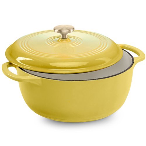 Best Choice Products - 7.5 Quart Enamel Cast-Iron Dutch Oven, Heavy-Duty Cookware w/ Dual Handles, Lid - Lemon Meringue-Front_Standard 