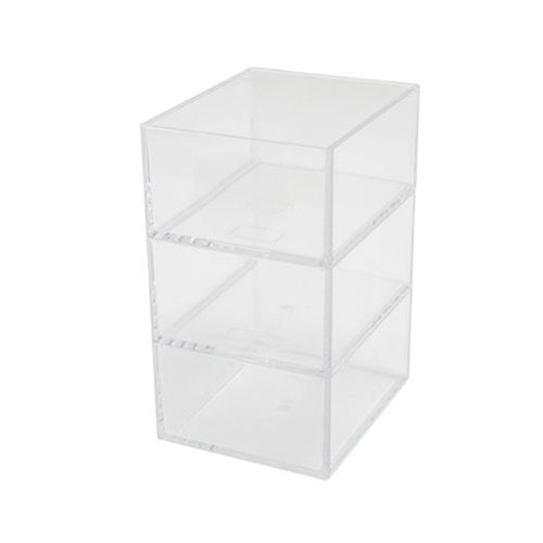 Martha Stewart - Brody Set of 3 Plastic Stackable Desktop Storage Organizer Trays - 3" x 3.75" - Clear-Front_Standard 
