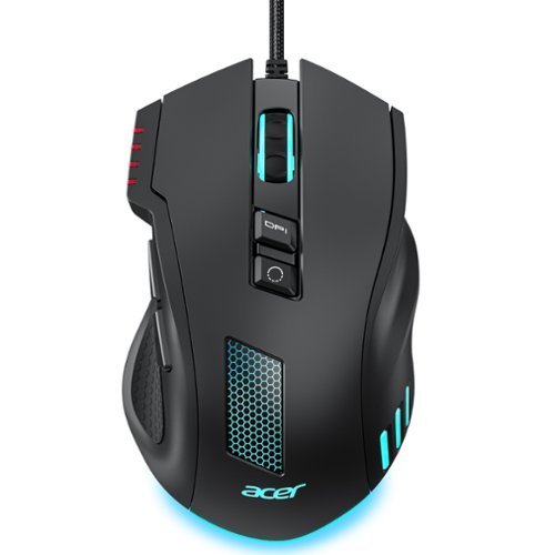 Acer - Wired Gaming Mouse, 12,800 DPI Optical Sensor RGB Ergonomic Mouse with 8 Programmable Buttons, 12 Backlit Modes - Wired - Black-Front_Standard 