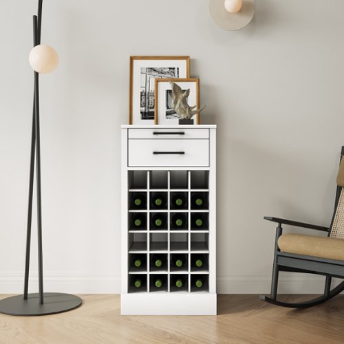 LOVMOR - Metal Pantry Storage Cabinet with Freestanding Cupboard and Retractable Doors - White-Front_Standard 
