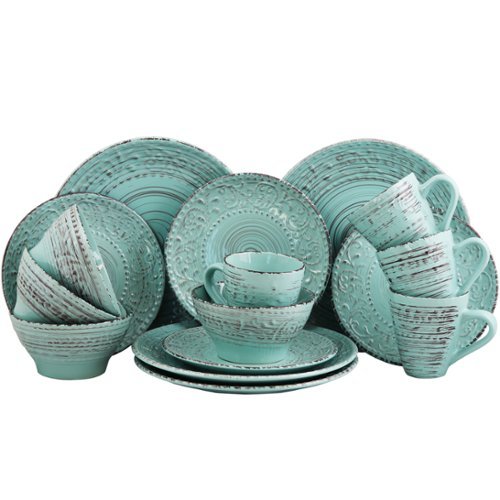 Elama - Malibu Waves 16-Piece Dinnerware Set - Turquoise-Front_Standard 