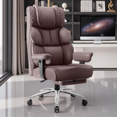 KERDOM - Large PU Leather Office Desk Chair Gaming Chair with Footrest, Wide Seat Ergonomic Comfy Executive High Back Reclining - Coffee-Front_Standard 