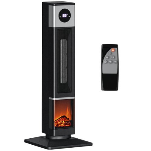 Homcom - Space Heater for Indoor Use with Realistic Flame Effect, 1400W Oscillating Ceramic Portable Electric Heater - Black-Front_Standard 