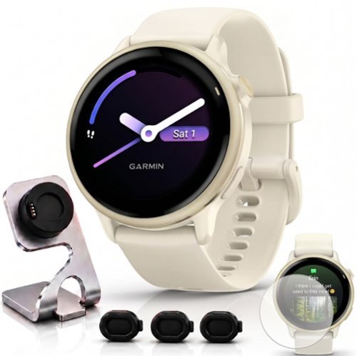 Bundle - Garmin - VIVOACTIVE 6 Health & Fitness GPS Smartwatch 42mm + Loaded Accessory Package - Lunar Gold with Bone Band - (2025)-Front_Standard 