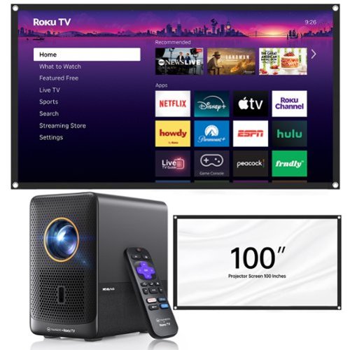Vankyo - Performance H500RS Native Full HD 1080P Smart Single LCD Portable Projector with Built-in Roku TV, 100” Screen - Black