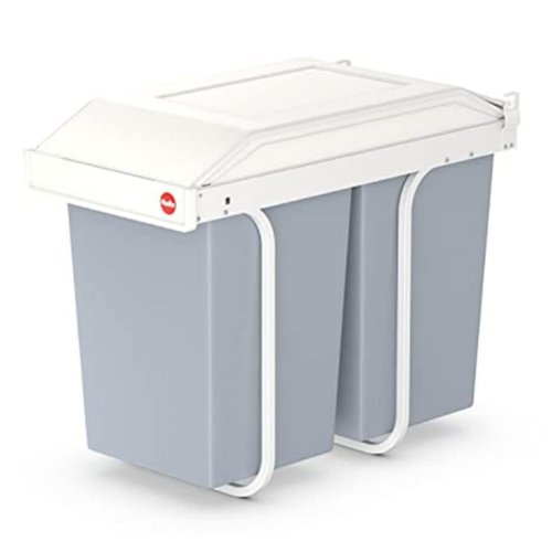 Hailo - Multi-Box Duo L Pull-Out Trash Can, 11.8" Cabinet, 2 Bins, 3.7 Gal, Blue - Grey Blue, White-Front_Standard 