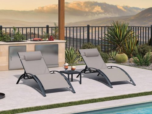 PURPLE LEAF - 3-Pieces Oversized Aluminum Outdoor Chaise Lounge Patio Lounge Chair with Side Table - Taupe-Front_Standard 