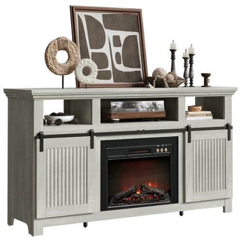 Bestier - 60" Farmhouse TV Stand with electric fireplace, ample storage, and shelves for TVs up to 70 - White-Front_Standard 