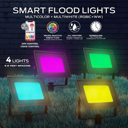Monster Smart Flood Lights 4 Pack 800 Lumens Wi Fi App & Voice
