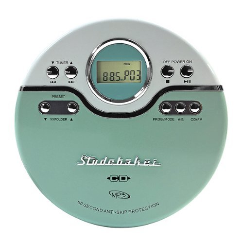 Studebaker - SB3703 Portable CD Player with FM Radio - Mint Green/White