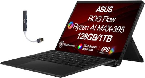 ASUS - ROG Flow 2-in-1 Laptop 13.4 WQXGA (AMD AMD Ryzen AI MAX+ 395, 128GB LPDDR5X, 1TB SSD, Win 11 Pro) w/USB Hub - Off Black-Front_Standard 