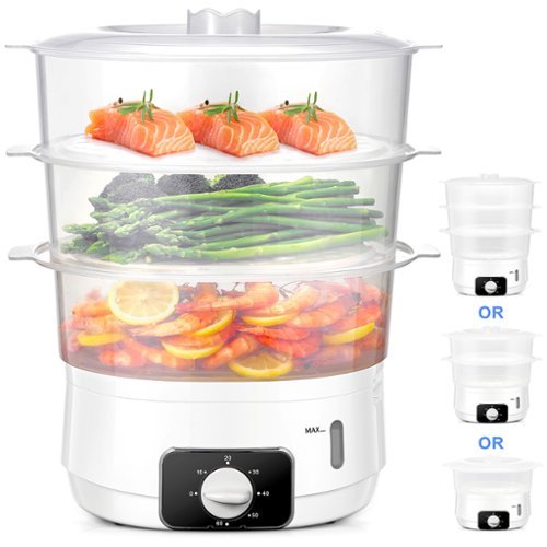 KEINVE - Electric Food Steamer for Cooking, 13.7QT Vegetable Steamer with 3 Tiers BPA-Free Baskets, 800W Fast Simultaneous Cookin - White-Front_Standard 