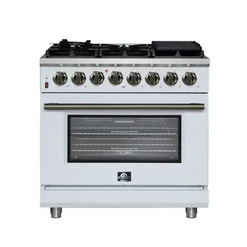Front. Forno Appliances - Massimo 5.36 Cu. Ft. Freestanding Dual Fuel True Convection Range with Air Fryer Basket - White.